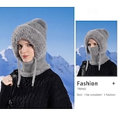 Недорогие теплая и теплая коллекция-Зимняя вязаная шапка-бини 3-в-1 с флисовой подкладкой для женщин со встроенной маской для лица и утеплителем для шеи, теплая и уютная шапка для холодной погоды на открытом воздухе