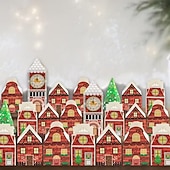 baratos Embrulho para presente-Caixa de calendário do advento de Natal com 24 peças - design de casinha de gengibre vermelha e branca com relógio dourado e cena de vila nevada, perfeita para presentes de festas de fim de ano e