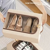 cheap Storage Bags-Foldable Window Shoe Cabinet - Stackable Under-Bed Storage Organizer with Clear Front Compartments, Space-Saving Shoe Rack for Closet, Bedroom, Entryway, Sturdy Construction for Sneakers, Heels, Boots