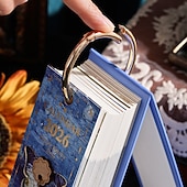 abordables Fournitures pour la maison-Agenda de bureau vintage 2026 - Calendrier de 365 jours avec reliure à anneaux dorés &amp;Citations inspirantes - une page de peinture à l'huile par jour - idéal pour la maison et le bureau &amp;organisation