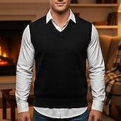 voordelige heren trui vest-Voor heren Trui vest Jurk Trui Trui Gilet Gebreide trui Geribd breien Normale tops Gebreid Effen V-hals Modieus Casual Vakantie Alledaagse kleding Kleding Herfst Winter Zwart Wit M L XL