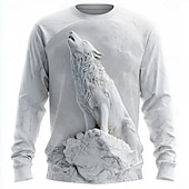  Per uomo Illusione ottica Lupo Maglietta Manica Lunga maglietta Stampa 3D Girocollo Camicia Moda Esagerato 3D Quotidiano Streetwear Bianco Bianco 2 Bianco 3 Estate Primavera Autunno Abbigliamento S M