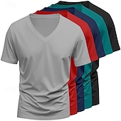 tanie podstawowe koszulki-5-częściowy męski T-shirt z krótkim rękawem, dekolt w serek, letni, na każdą porę roku, jednolity kolor, prosty, codzienny, 5-częściowy zestaw, wakacyjny, casualowy, biały, top, męski