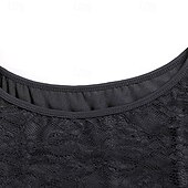 economico Sala da Ballo Standard-Abito da allenamento per ballo da sala da donna, elegante, nero, con maniche in pizzo, scollo a barca, valzer, tango, rumba moderna