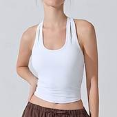 Χαμηλού Κόστους Γυναικείο πουκάμισο-Γυναικεία Μονόχρωμο Αμάνικο τοπ Αθλητική μπλούζα Ενσωματωμένο σουτιέν Προστασία UV Γρήγορο Στέγνωμα Ελαστικό Αναπνέει Τέννις Αθλητικά Τρέξιμο Μπολύζες Μαύρο Λευκό Βυσσινί Ρούχα τένις