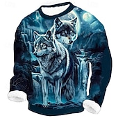 halpa Animal Print-Miesten Susi Fleece College Päivittäin Vapaa-aika 3D Tiukka pyöreä kaula-aukko Koti Juhla Lahja Katuvaatteet Sininen Musta Tumman sininen 3D-tulostus Syksy Talvi Suunnittelija S M L XL XXL XXXL
