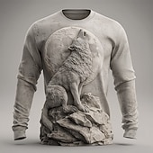  Per uomo Illusione ottica Lupo Maglietta Manica Lunga maglietta Stampa 3D Girocollo Camicia Moda Esagerato 3D Quotidiano Streetwear Nero Cachi Grigio Estate Primavera Autunno Abbigliamento S M L XL