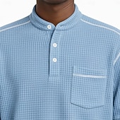 ieftine Tricou Waffle Knit-Bărbați Tricou Waffle Tricou Cămașă Henley Waffle Manșon Lung Henley Toate Sezoanele Culoare solidă Casual Buzunare Casual Casă În aer liber Albastru Deschis Verde Deschis Roșu-aprins Top tricou