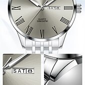 abordables Montres à quartz-La nouvelle montre business pour homme Olevs est dotée d&#039;un affichage lumineux de la date et du jour avec index romains, d&#039;un bracelet en acier, d&#039;une technologie à quartz et d&#039;une élégance