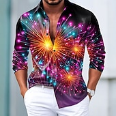 economico Camicia in Raso da Uomo-Natale Per uomo Glitter scintillanti Buon anno Luci natalizie Camicia Camicia in raso Camicia elegante Manica Lunga Moda Casual Feste Ferie Estate Primavera Autunno Collo ripiegato Stampa 3D Camicie
