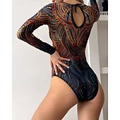 Χαμηλού Κόστους Rash Guards One Pieces-Γυναικεία Προστατευτικά Μαγιό Ολόσωμα μαγιό Γραφική Μπόχο Δίχτυ Προστασία UV Αναπνέει Μακρυμάνικο Μαγιό Σέρφινγκ Παραλία Διακοπές Άνοιξη