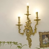 baratos Candeeiros de Parede de interior-Candelabro de parede francês tradicional de luxo em latão esculpido com 2/3 lâmpadas para quarto.