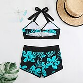 economico Tankini-Per donna Costumi da bagno Due pezzi Shorts Costume da bagno Senza schiena Vacanza Abbigliamento da Spiaggia Floreale All'americana Senza Maniche Costumi da bagno