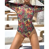 Χαμηλού Κόστους Rash Guards One Pieces-Γυναικεία Προστατευτικά Μαγιό Ολόσωμα μαγιό Γραφική Μπόχο Δίχτυ Προστασία UV Αναπνέει Μακρυμάνικο Μαγιό Σέρφινγκ Παραλία Διακοπές Άνοιξη