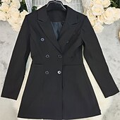 ieftine Blazere și costume-Pentru femei Blazer Sacou Comfortabil Nasturi Modă Casual Culoare solidă Stradă Purtare Zilnică Ieșire Sfârșit de săptămână Regulat Răsfrânt Fit regulat Manșon Lung Îmbrăcăminte exterioară Negru