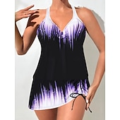 tanie Tankini-Kostium kąpielowy dwuczęściowy tankini dla kobiet spódnica kontrola brzucha wysoki stan wąski bez pleców wakacyjny strój na plażę ombre halter bez rękawów