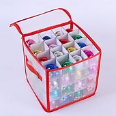voordelige Kerst Opslag-Kerstversieringsdoos met 64 compartimenten, 12x12x12 inch kerstopbergdozen, ornamentorganizer met rits en handgrepen, geschikt voor vakantiedecoraties, sieraden en cadeaus
