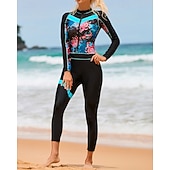 billiga One Pieces Rash Guards-Dam Helkroppsutslagskydd Dykdräkt Surfdräkt i ett stycke Grafisk Färgblockerande med inbyggd BH UV-skydd Magkontroll Långärmad Badkläder Surfing Paddling Snorkelfenor Höst