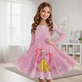  ragazze' 3D Grafico Cartoni animati 67 Abito Manica Lunga Stampa 3D Primavera Autunno Performance Vacanza Feste Casual Principessa Bello Bambini 4-12 Anni Vestito Casual Abito a trapezio Lunghezza al