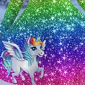 billiga Enhörningsklänning i 3D-Flickor 3D Grafisk Anime Klänning Långärmad 3D-tryck Vår Höst Prestanda Semester Fest Ledigt Prinsessa Skön Barn 4-12 år Vardagsklänning A linjeklänning Knälång Normal