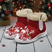 baratos Sapatos de Natal Femininos-Botas femininas natalinas quentinhas com forro de pele e estampa fofa de Papai Noel com gatinho – estilo aconchegante de inverno, sola leve antiderrapante, perfeitas para festas de fim de ano, passeios ao ar livre, uso casual e para presentear no Natal.