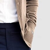 cheap Men's Cardigan Sweater-Men's Sweater Cardigan Sweater Ribbed Knit Regular Tops Knitted Plain Turndown Vacation Fashion Casual Office Clothing Apparel Spring &amp;  Fall Navy Blue S M L