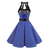 baratos Conjuntos-Vestidos Retro Vintage dos anos 1950 Grease Rockabilly Saia de Anágua Saia de Arame Vestido A-Line Tutu Vestido Fancy com Bolinhas Fantasia Feminina Festa Noturna  Máscara Vestido para Adultos