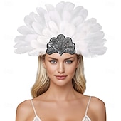 Недорогие Аксессуары-Карнавальная ночь 2026. Рио Карнавальная самба Аксессуары Красный и черный головной убор с перьями для женщин на фестивале Марди Гра - танцевальный аксессуар для фестиваля Бразилия