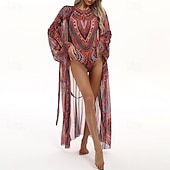 levne Rash guardy One Piece-Dámské Plážové zahalovací šaty Dlouhé splývavé kimono kardigany Grafika Cikánský Krátká noha Šifón Ochrana proti UV záření Prodyšné Dlouhý rukáv Plavky Surfování Plážové prázdniny Léto