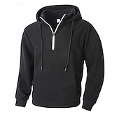 お買い得  メンズベーシックパーカー-男性用 パーカー クォータージッパーパーカー フリースパーカー ブルー ブラック パープル ライトグレー ダックグレー フード付き 平織り ジッパー ポケット スポーツ 日常 祝日 ポリエステル ストリートファッション ベーシック カジュアル 秋 冬 衣類 パーカー トレーナー