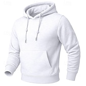 cheap Fleece Hoodie-Men's Hoodie Fleece Hoodie Fleece lined Hoodie Blue Apricot Black White Yellow Hooded Plain Kangaroo Pocket Casual Daily Sports &amp; Outdoor Polyester Streetwear Cool Sportswear All Seasons Clothing