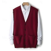 economico Maglioni di lana da uomo-maglione cardigan da uomo in pura lana e cashmere di alta qualità, scollo a V, classico, lavorato a maglia, con tasche e bottoni, tinta unita, morbido, caldo e traspirante.