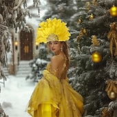 preiswerte Zubehör-Karneval 2026 Rio Karneval Samba Accessoires Karneval Federkopfschmuck für Damen - Gelbes Pailletten Kostümkopfteil - Mardi Gras Festival Schau-Mädchen Haar Zubehör Brasilien Festival