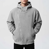 economico felpe con cappuccio da uomo di base-Per uomo Felpa con cappuccio Felpa con cappuccio a zip intera Nero Grigio Con Cappuccio Semplice Con zip Tasca Sport &amp; Outdoor Quotidiano Ferie Poliestere Streetwear Essenziale Casual Primavera