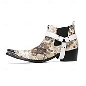 halpa Ensiluokkaiset nahkasaappaat-Miesten kukkakuvioiset valkoiset nahkaiset nilkkurit - muodikas solkiyksityiskohta rohkealla kukkakuviolla, täydellinen katutyyliin ja rennoille tilaisuuksille