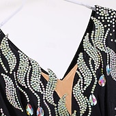 baratos Roupa de Competição-Dança de Salão Vestido Pregas Recortes Cristal / Strass Mulheres Espetáculo Treino Manga Longa Alto Elastano Fibra de Leite