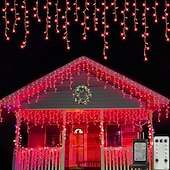 Недорогие Питание от электросети-Рождественская сосулька, 33 фута, 400 светодиодов, 48 капель, 8 функций, таймер, дистанционное управление, прозрачный провод, подключаемые гирлянды, праздничные, свадебные, вечерние, декоративные огни, низкое напряжение, безопасная розетка