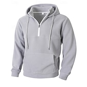 お買い得  メンズベーシックパーカー-男性用 パーカー クォータージッパーパーカー フリースパーカー ブルー ブラック パープル ライトグレー ダックグレー フード付き 平織り ジッパー ポケット スポーツ 日常 祝日 ポリエステル ストリートファッション ベーシック カジュアル 秋 冬 衣類 パーカー トレーナー