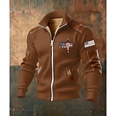 baratos Moletons 3D masculinos-Homens Full Zip Hoodie Casaco de lã Moletom de lã Preto Branco Verde Tropa Azul Marinha Marron Colarinho Clerical Cruz Bandeira americana Fé Bolsos Detalhes em couro sintético Desportos e Ar livre