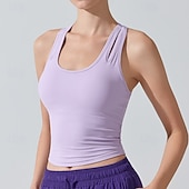 Χαμηλού Κόστους Γυναικείο πουκάμισο-Γυναικεία Μονόχρωμο Αμάνικο τοπ Αθλητική μπλούζα Ενσωματωμένο σουτιέν Προστασία UV Γρήγορο Στέγνωμα Ελαστικό Αναπνέει Τέννις Αθλητικά Τρέξιμο Μπολύζες Μαύρο Λευκό Βυσσινί Ρούχα τένις