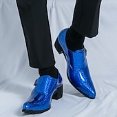 baratos Sapatos de monge-Mocassins masculinos azuis de verniz com fivela - calçado formal elegante para eventos especiais e trajes de noite.