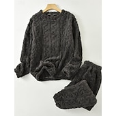 olcso Női hálófelsők és -alsók-Női Pizsama Alkalmi Kényelmes Tiszta szín Rugalmas derék Nadrág Otthon Napi Hosszú ujj Terített nyak Fehér Rubin Sötétkék Bíbor Khakizöld Tavasz Ősz Tél Laza öltözet