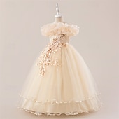 halpa Juhlamekot-Lapset Tyttöjen Mekko Juhlamekko Yhtenäinen väri Hihaton Muodollinen Suoritus Erikoistilaisuus Pitsi Silmukka Muoti Päivittäin Prinsessa Polyesteri Maxi Juhlamekko Kellomekko Tyllimekko Kesä Kevät 4