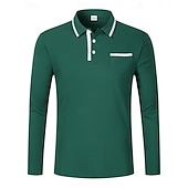 tanie Męska klasyczna koszulka polo-Męskie Koszula golfowa Koszulki polo golfowe Praca Codzienny Klapa Długi rękaw Podstawowy Nowoczesny Równina Kieszeń Guziki Wiosna Jesień Regularny Czarny Różowy Pomarańczowy Zielony Koszula golfowa