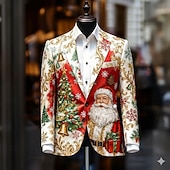 preiswerte Weihnachtsmann-Outfit-Weihnachten Herren Weihnachtsmann Weihnachtsbaum Blazerjacke Mantel Bequem Künstlerisch Lässig Party-Abendmode Täglich Festival 3D-Druck Knöpfe Herbst Winter Fallendes Revers Langarm Blau Weiß Rote