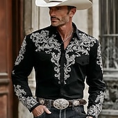 economico camicie western da uomo-Per uomo Paisley Stampa Floreale Etnico Camicia Camicia Western Camicia da cowboy Manica Lunga Vintage Retrò Casuale All'aperto Abbigliamento da lavoro Primavera Autunno Collo ripiegato Due tasche
