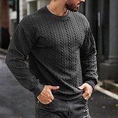 voordelige pullover voor heren-Voor heren Trui Kabel gebreide trui Kabel breien Normale tops Gebreid Strakke pasvorm Effen Strakke ronde hals Gebreid Hedendaagse Casual Alledaagse kleding Kleding Herfst winter Donkergroen M L XL
