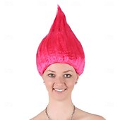 baratos Perucas de Carnaval-Peruca de Carnaval 2026 Rosa Vermelho Azul Liso Curto Peruca sintética para festivais Mardi Gras Parada Cabelo para fantasia de cosplay para Feminino
