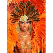 voordelige Accessoires-Carnaval 2026 Rio Carnaval Samba Accessoires Bruin Oranje Veer Hoofdband voor Dames - Gouden Pailletten Showgirl Hoofddeksel - Mardi Gras Accessoire Brazilië Festival Prestatie Kostuum