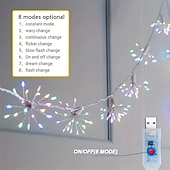 cheap LED String Lights-LED Fairy String Lights Remote Control 8 Modes Fireworks Lights 3m 100LED Firecracker String Lights USB Powered for Christma Wedding Birthday Valentine Day New Year Indoor Outdoor Decoration